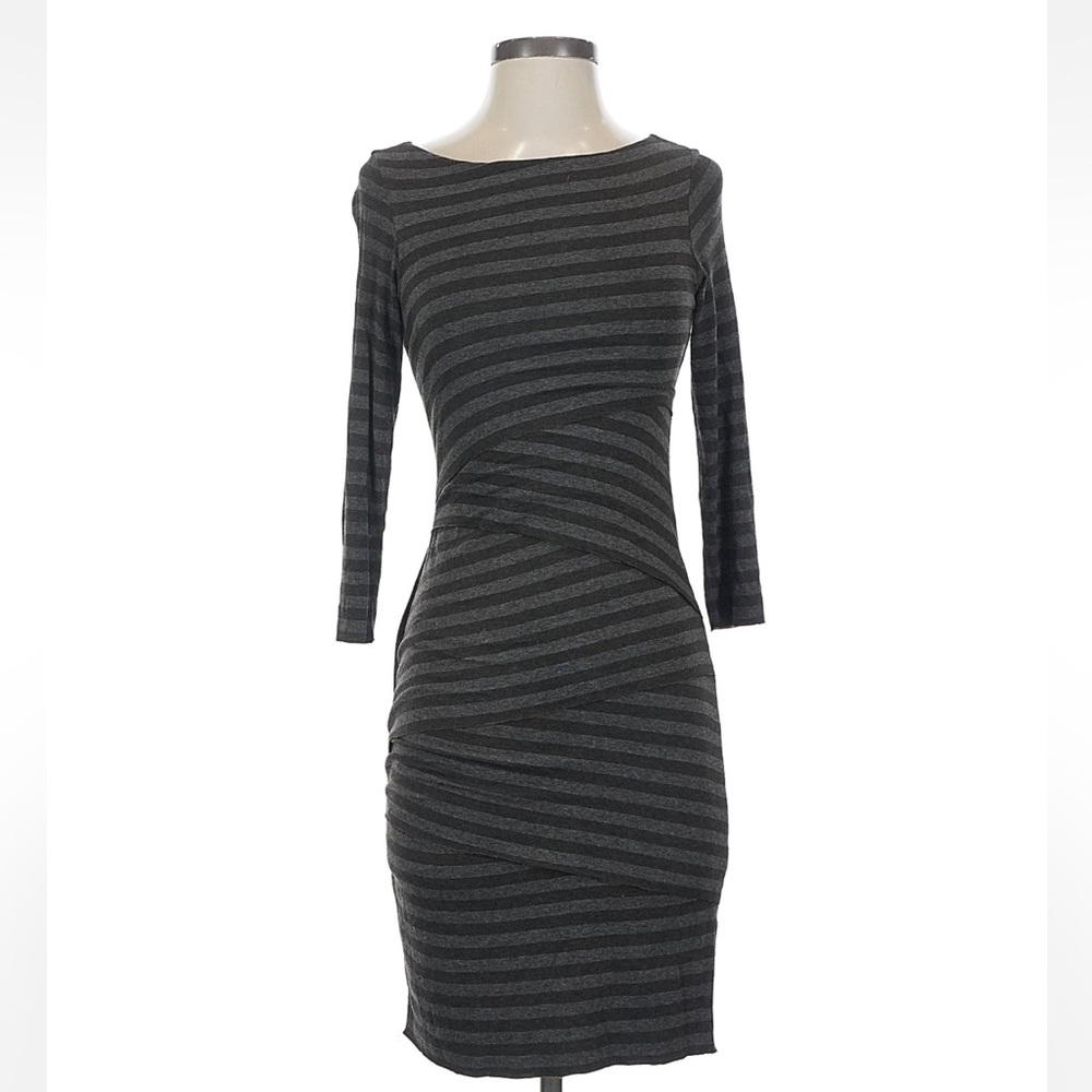 Bailey 44 Brown & Grey Striped Layered Knit Bodycon Mini Dress XS EUC